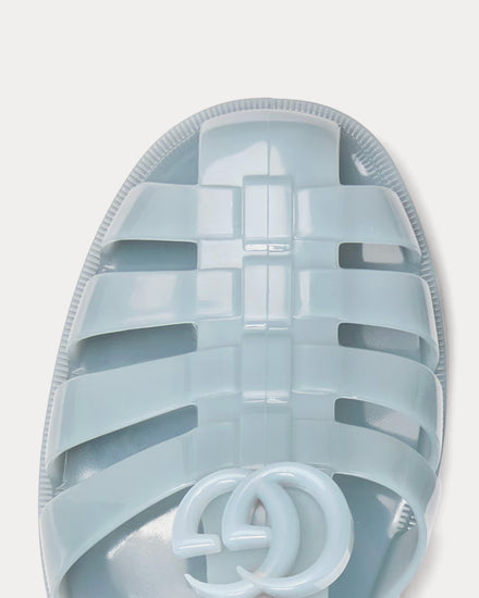 Gucci Double G in Rubber Light Blue Sandals - 5
