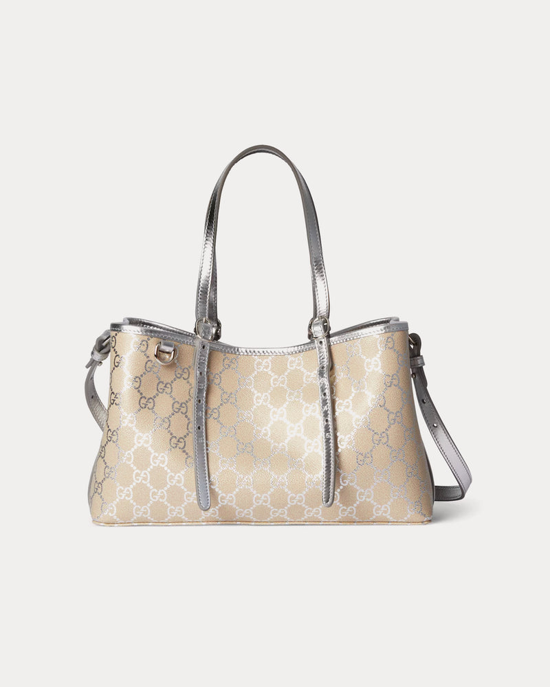 Gucci GG Emblem Medium Tote Bag in Silver GG Fabric - 1