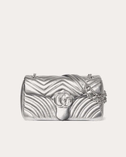 Gucci GG Marmont Medium Shoulder Bag in Silver Lamé Leather - 1