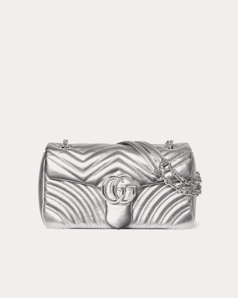 Gucci GG Marmont Medium Shoulder Bag in Silver Lamé Leather - 1