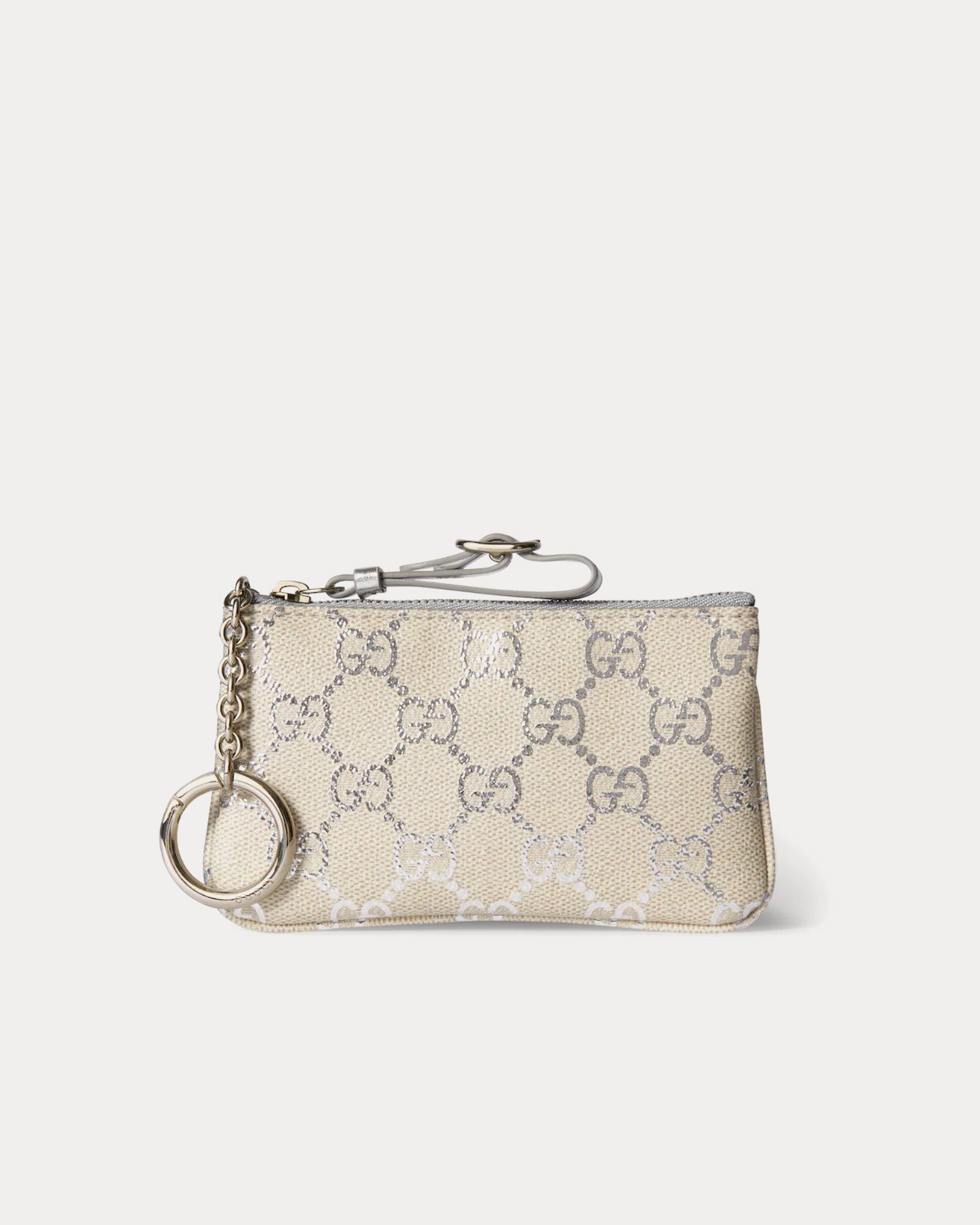 Gucci Women's GG Emblem Key Pouch in Silver GG Fabric