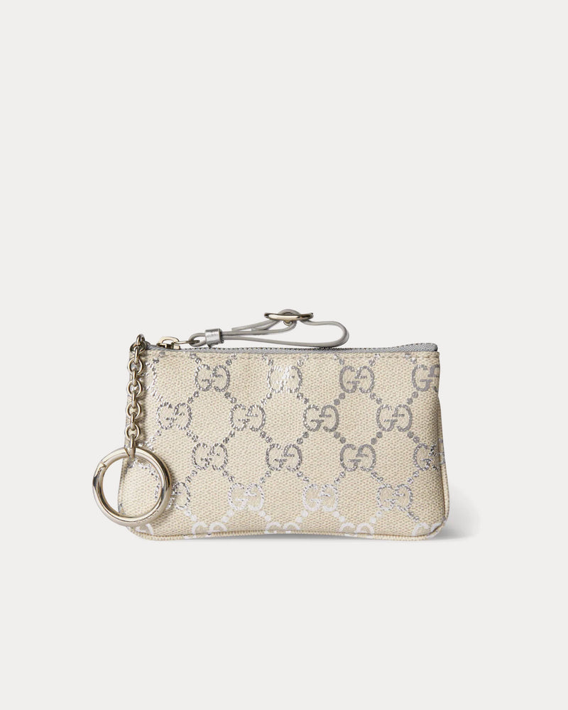 Gucci GG Emblem Key Pouch in Silver GG Fabric - 1