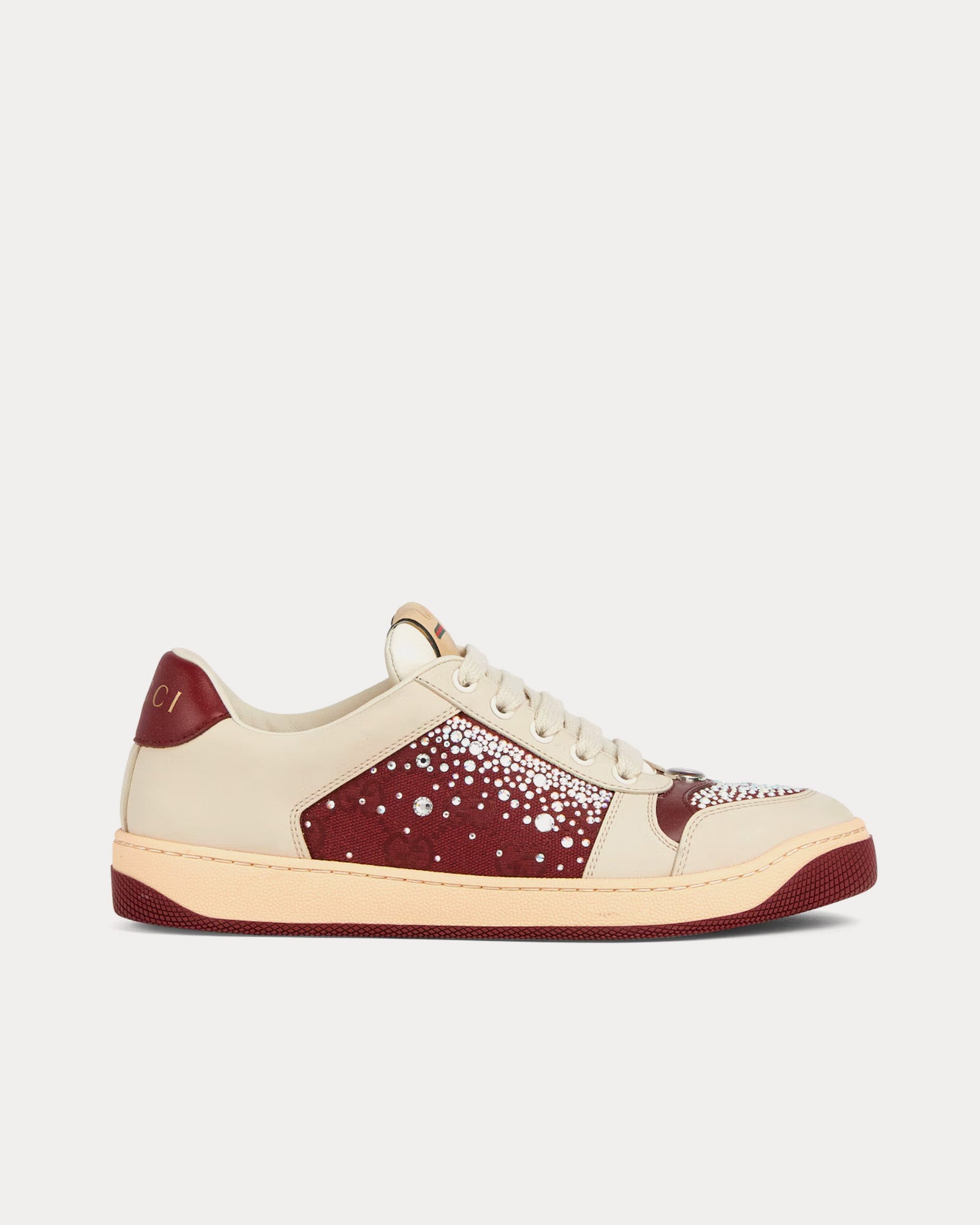 Gucci Women's Screener with GG Crystal Canvas Ivory / Red Low Top