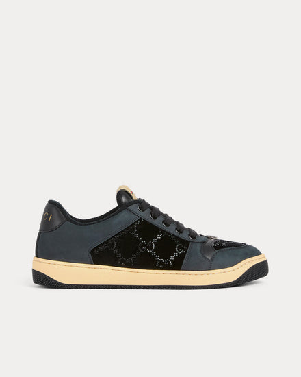 Gucci Screener with GG Crystal Velvet Black Low Top Sneakers - 1