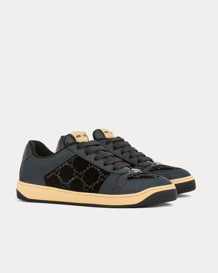 Gucci Screener with GG Crystal Velvet Black Low Top Sneakers - 4