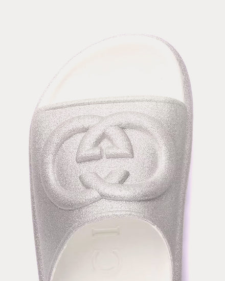 Gucci Interlocking G Metallic Silver Slides - 2