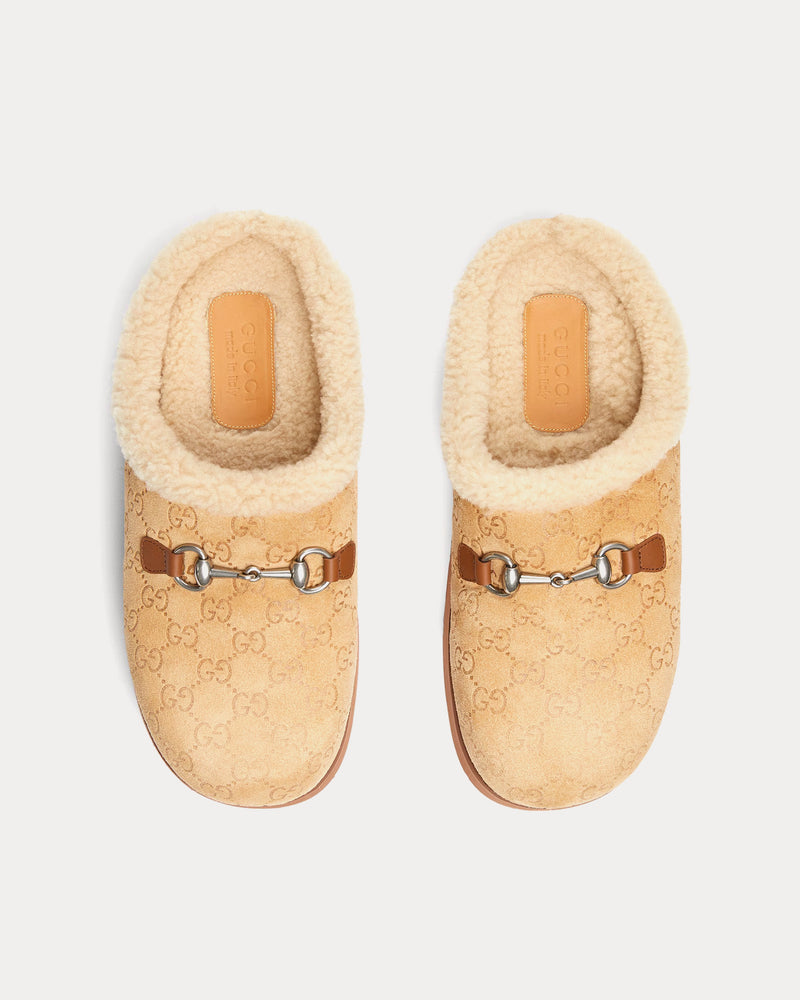 Gucci Horsebit with GG Suede Light Beige Mules - 2