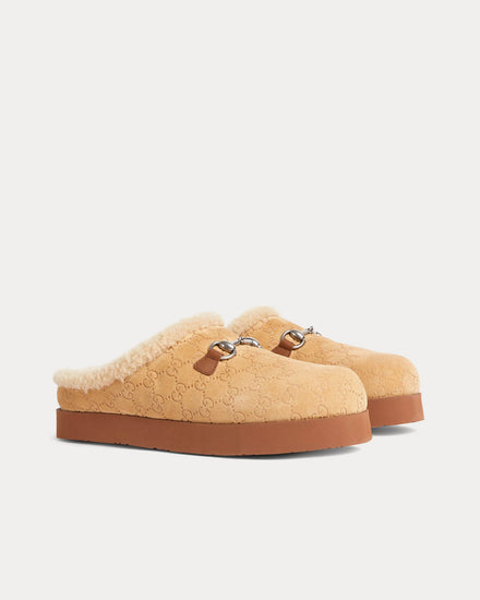 Gucci Horsebit with GG Suede Light Beige Mules - 3