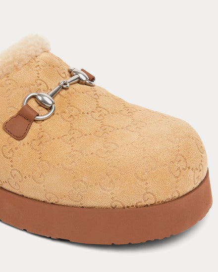 Gucci Horsebit with GG Suede Light Beige Mules - 5