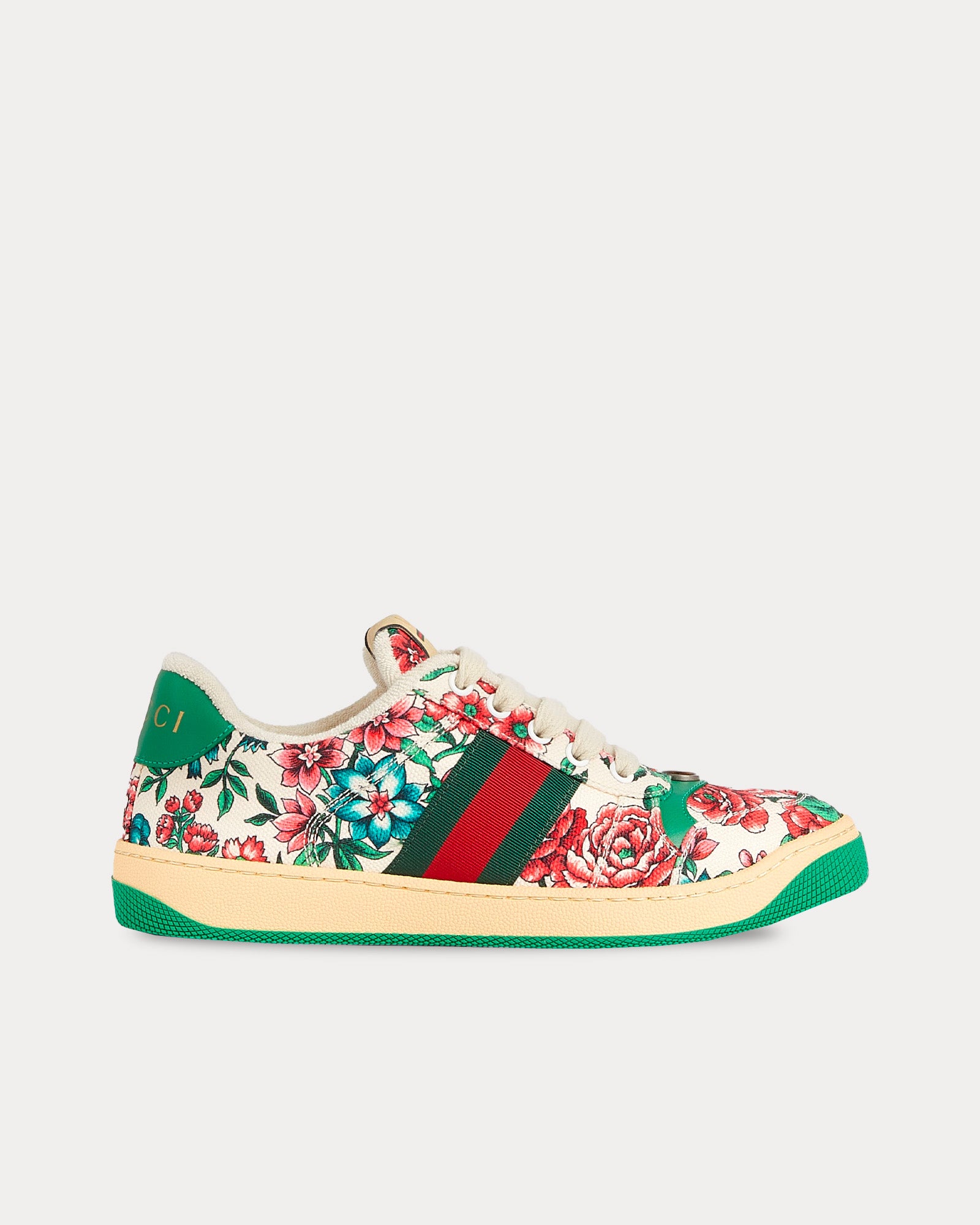 Gucci Women's Screener with Web Leather Floral Low Top Sneakers Gucci Women's Screener with Web Leather Floral Low Top Sneakers