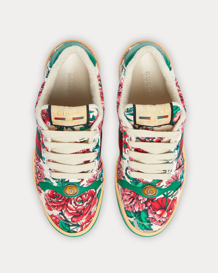 Gucci Screener with Web Leather Floral Low Top Sneakers - 2