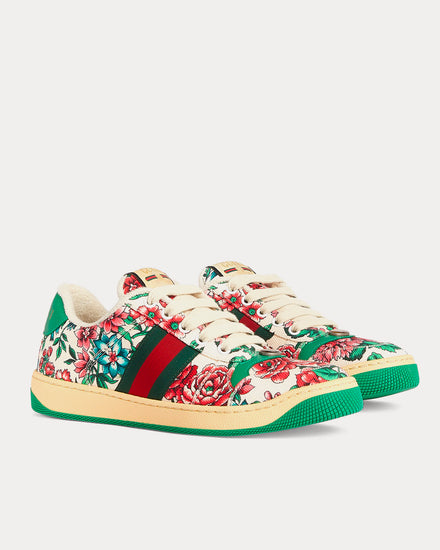 Gucci Screener with Web Leather Floral Low Top Sneakers - 3