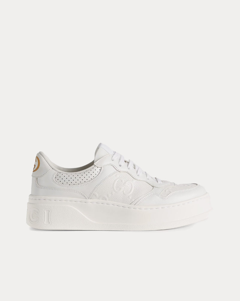 Gucci GG Platform with GG Embossed Leather White Low Top Sneakers - 1