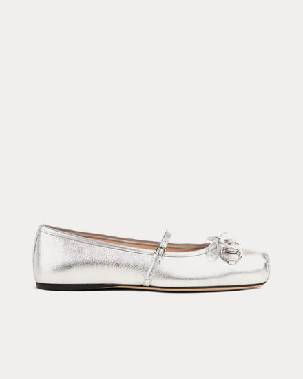 Gucci Horsebit Ballet Flat in Silver Leather - 1