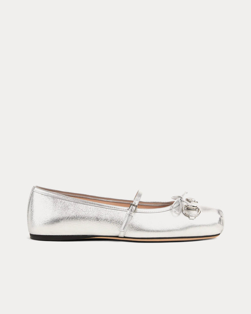 Gucci Horsebit Ballet Flat in Silver Leather - 1