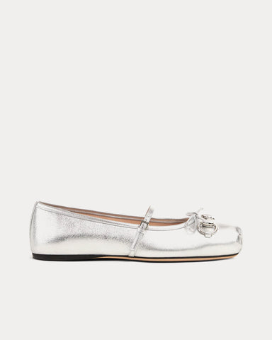 Gucci Horsebit Ballet Flat in Silver Leather