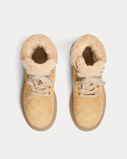 Gucci Lace-Up GG Suede Beige Ankle Boots - 2