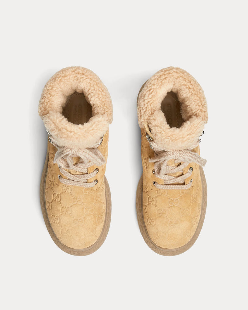 Gucci Lace-Up GG Suede Beige Ankle Boots - 2