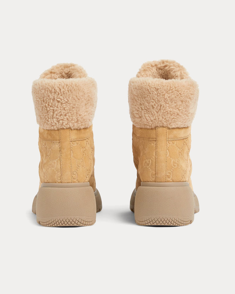 Gucci Lace-Up GG Suede Beige Ankle Boots - 4