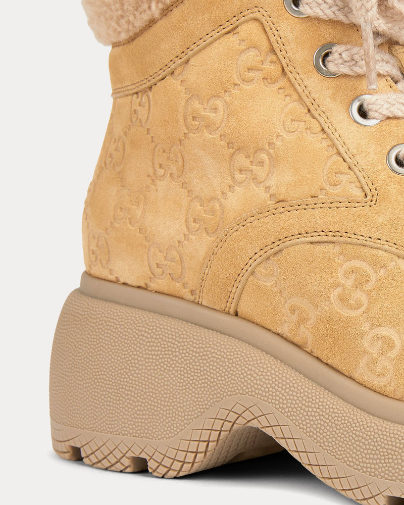 Gucci Lace-Up GG Suede Beige Ankle Boots - 5