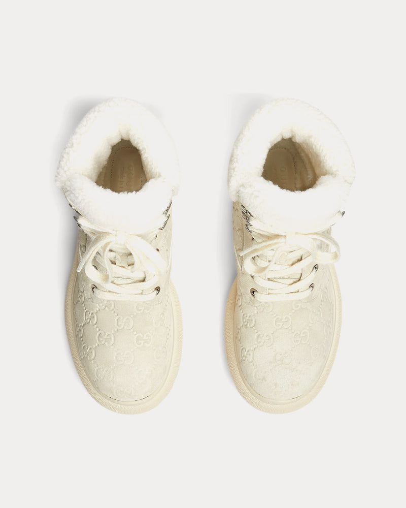 Gucci Lace-Up GG Suede White Ankle Boots - 2