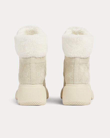 Gucci Lace-Up GG Suede White Ankle Boots - 4