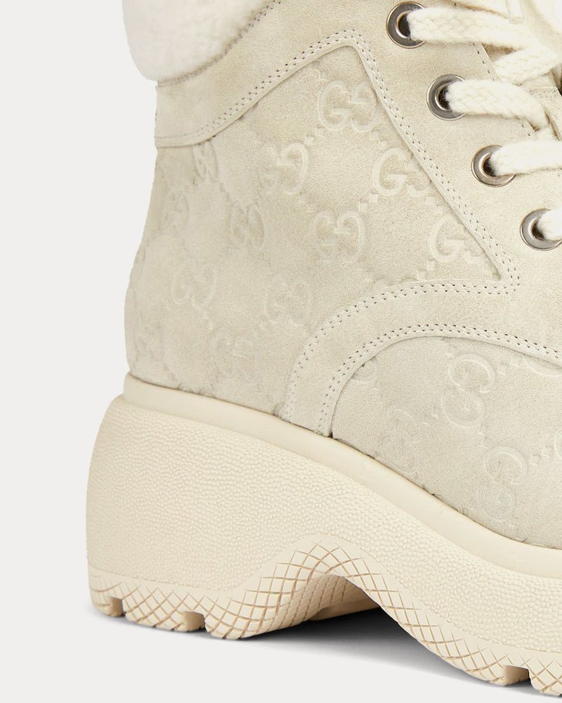 Gucci Lace-Up GG Suede White Ankle Boots - 5