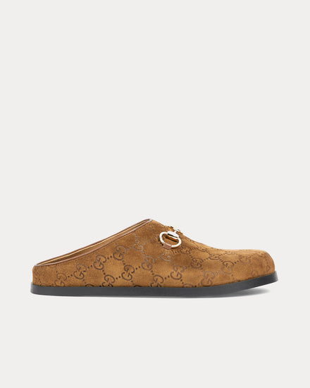 Gucci Horsebit GG Suede Brown Mules - 1