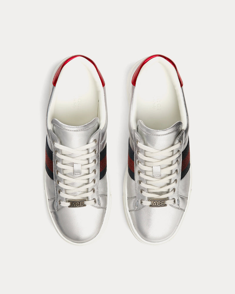 Gucci Ace Leather Metallic Silver Low Top Sneakers - 2