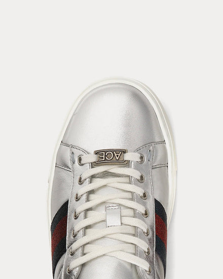Gucci Ace Leather Metallic Silver Low Top Sneakers - 5