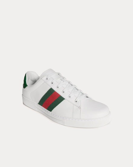 Gucci Ace with Trim & Crocodile-Print White / Green Low Top Sneakers - 3