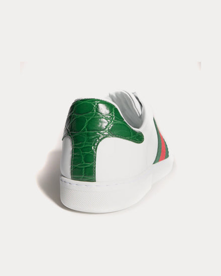 Gucci Ace with Trim & Crocodile-Print White / Green Low Top Sneakers - 5