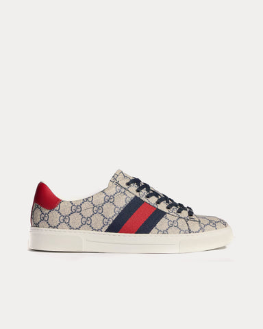 Gucci Ace with Web GG Supreme Beige / Blue Low Top Sneakers
