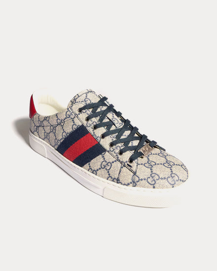 Gucci Ace with Web GG Supreme Beige / Blue Low Top Sneakers - 2