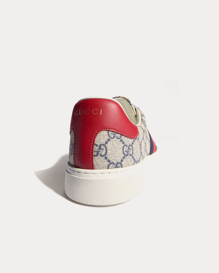 Gucci Ace with Web GG Supreme Beige / Blue Low Top Sneakers - 3