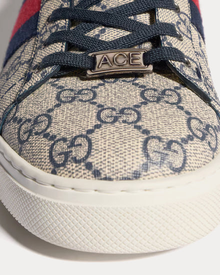 Gucci Ace with Web GG Supreme Beige / Blue Low Top Sneakers - 4