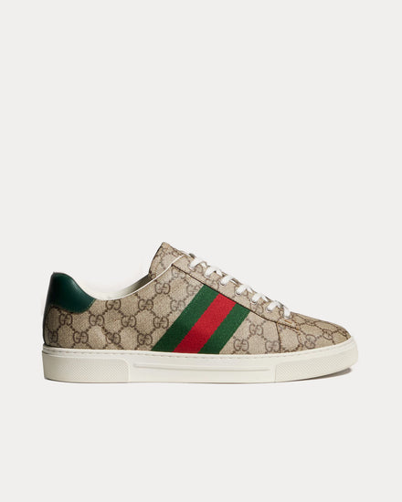 Gucci Ace with Web GG Supreme Beige / Ebony Low Top Sneakers - 1