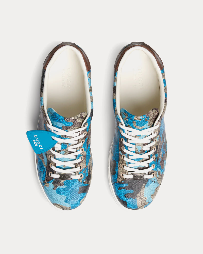 Gucci Ace with Web GG Monogram Camouflage Blue / Light Blue Low Top Sneakers - 2