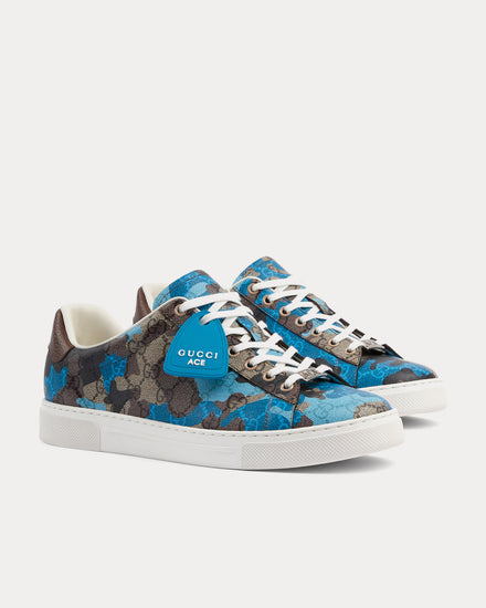 Gucci Ace with Web GG Monogram Camouflage Blue / Light Blue Low Top Sneakers - 3