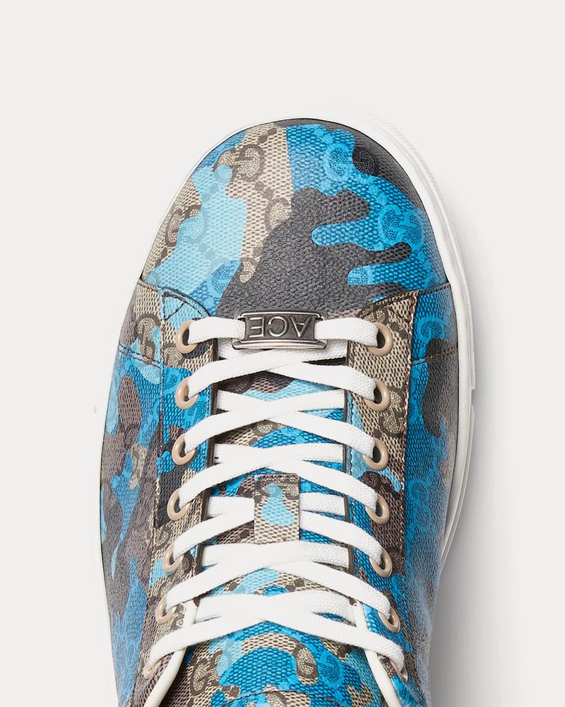 Gucci Ace with Web GG Monogram Camouflage Blue / Light Blue Low Top Sneakers - 5