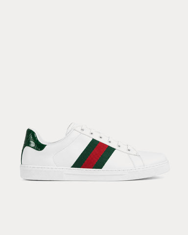Gucci Ace with Trim & Crocodile-Print White / Green Low Top Sneakers