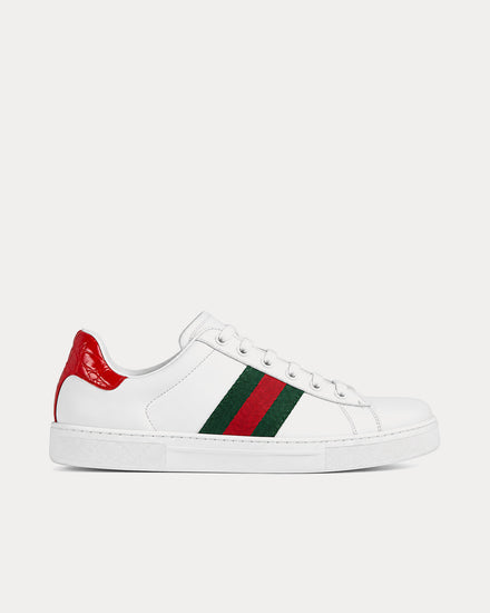 Gucci Ace with Trim & Crocodile-Print White / Red Low Top Sneakers - 1