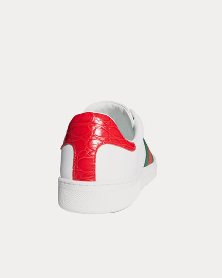 Gucci Ace with Trim & Crocodile-Print White / Red Low Top Sneakers - 4