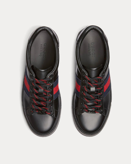 Gucci Ace with Web Leather Black Low Top Sneakers - 2