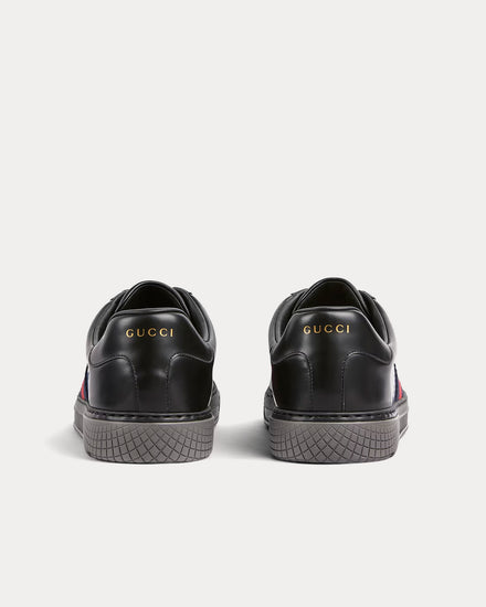Gucci Ace with Web Leather Black Low Top Sneakers - 4