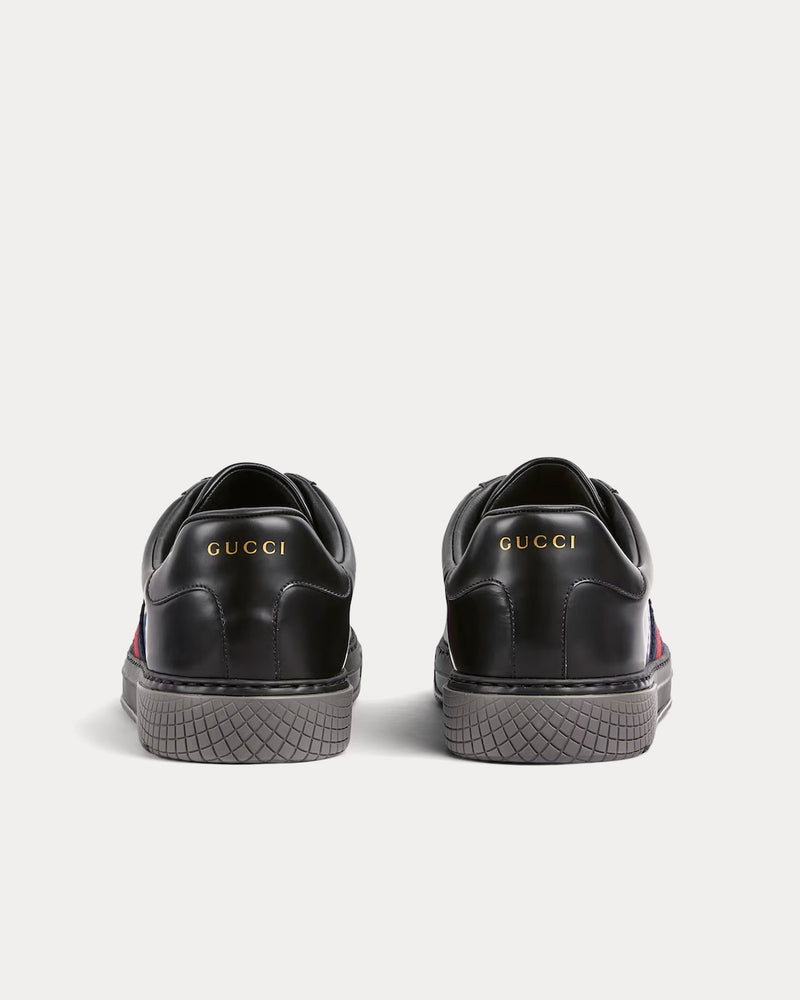 Gucci Ace with Web Leather Black Low Top Sneakers - 4