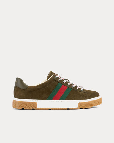 Gucci Ace with Web Suede Forest Green Low Top Sneakers