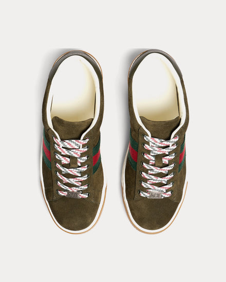 Gucci Ace with Web Suede Forest Green Low Top Sneakers - 2