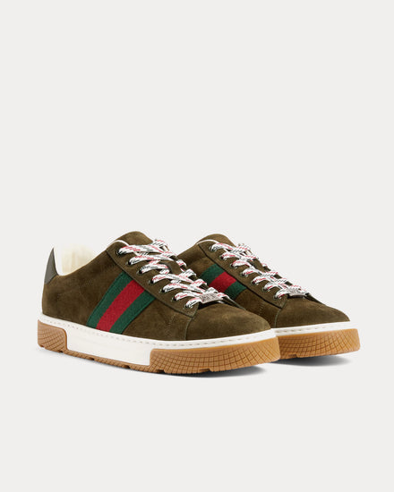 Gucci Ace with Web Suede Forest Green Low Top Sneakers - 3