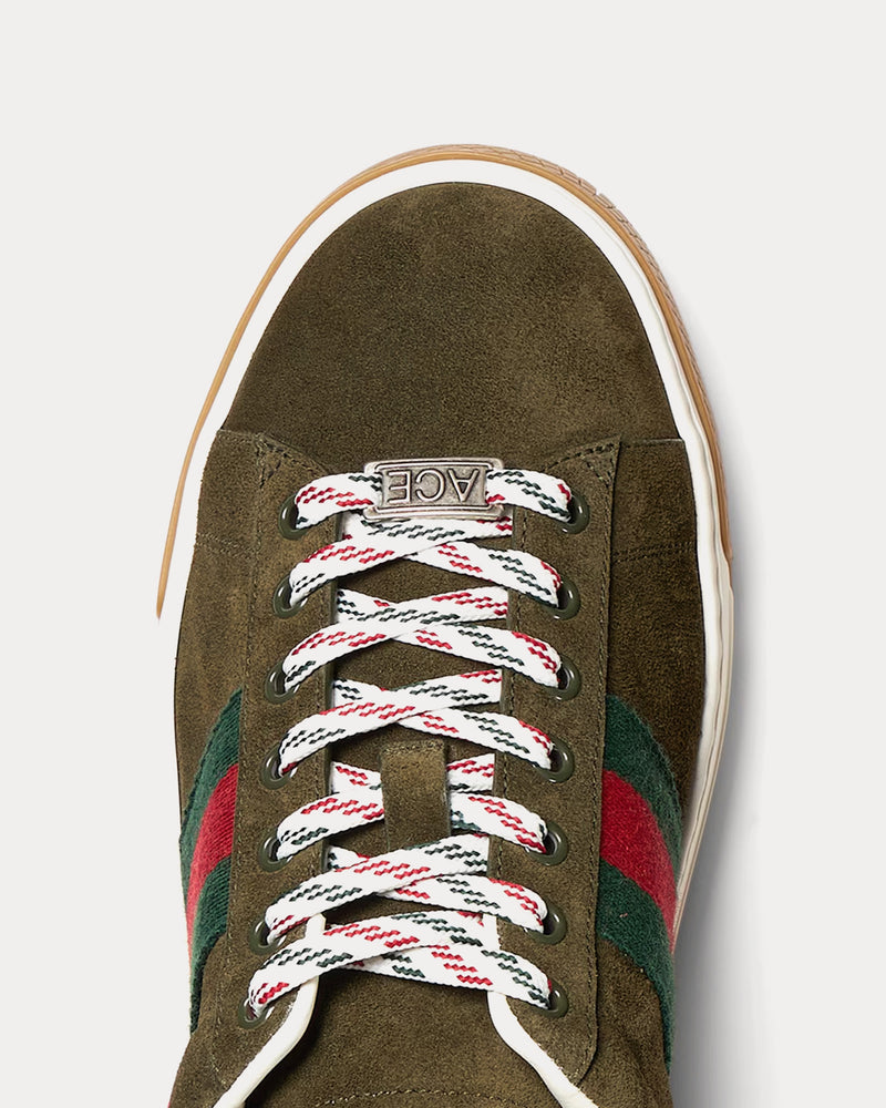 Gucci Ace with Web Suede Forest Green Low Top Sneakers - 5
